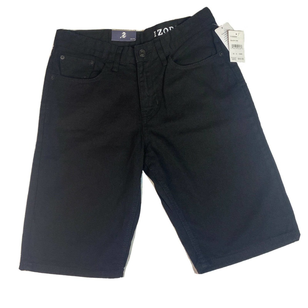 IZOD Men's Solid Black Slim Fit Jeans Shorts Size 38 New NWT Knee Length￼